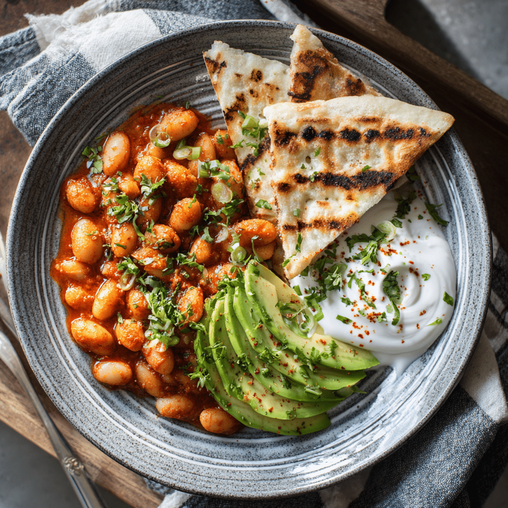 Harissa Butter Beans: A Surprising Twist That Delivers Big Flavor 5 Harissa butter beans plated with toppings