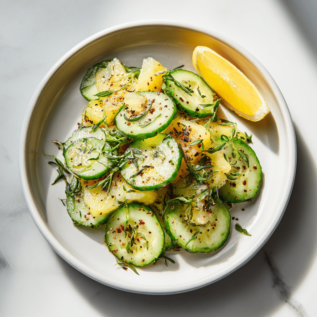 Anti-Inflammatory Cucumber Pineapple Salad to Feel Fresh and Energized Now 5 Served cucumber pineapple anti-inflammatory salad on white plate
