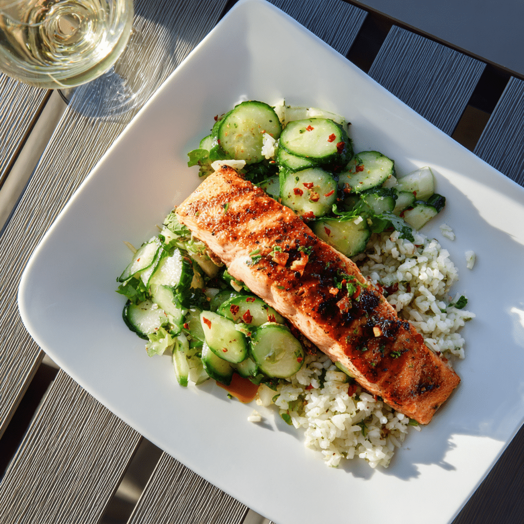 Cucumber Salad Rice Wine Vinegar – Stunning Flavor, Simple Prep 5 Cucumber salad served with grilled salmon and rice