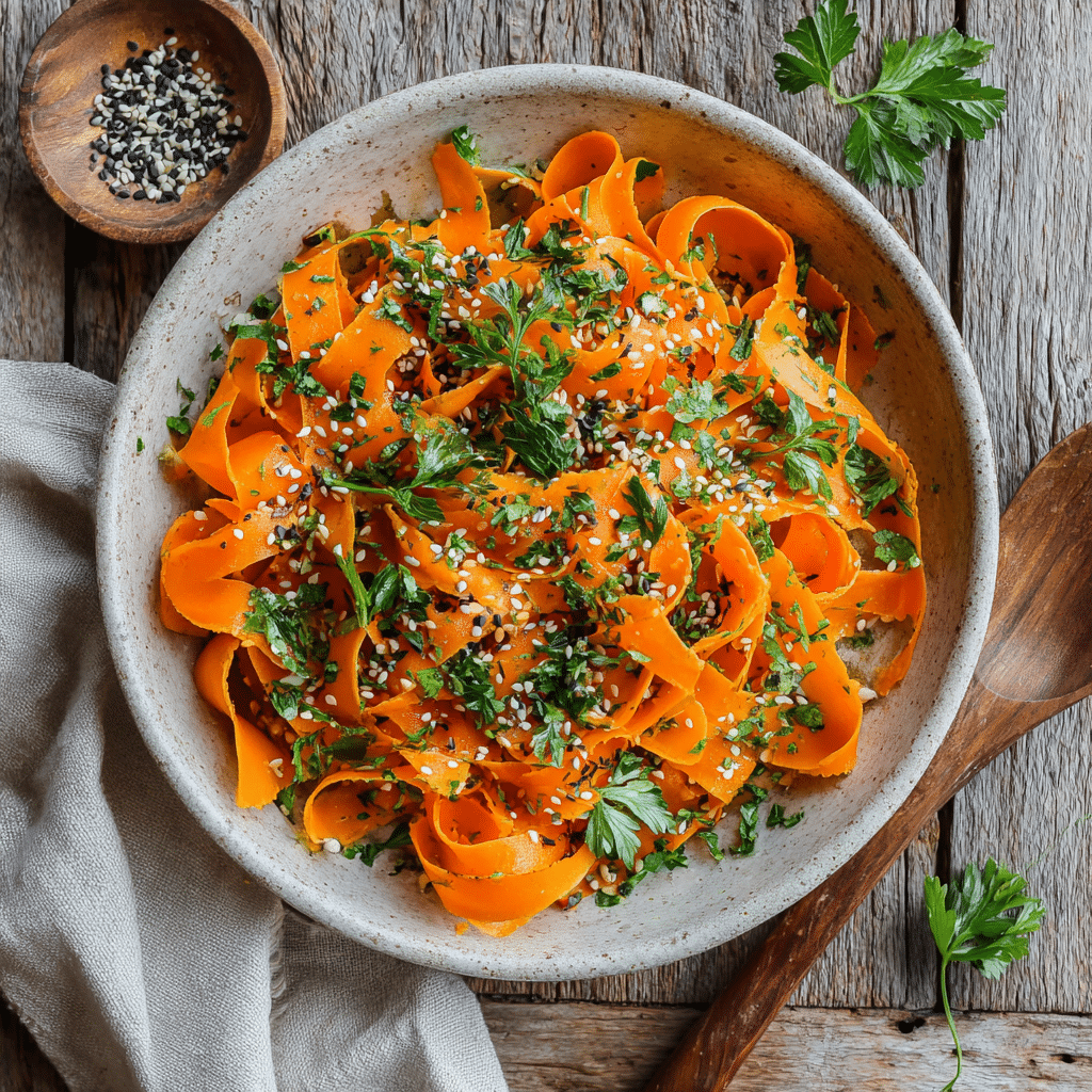 Amazing Retinol Carrot Salad for Glowing Skin and Gut Health 2 Retinol carrot salad in a bowl with herbs and seeds