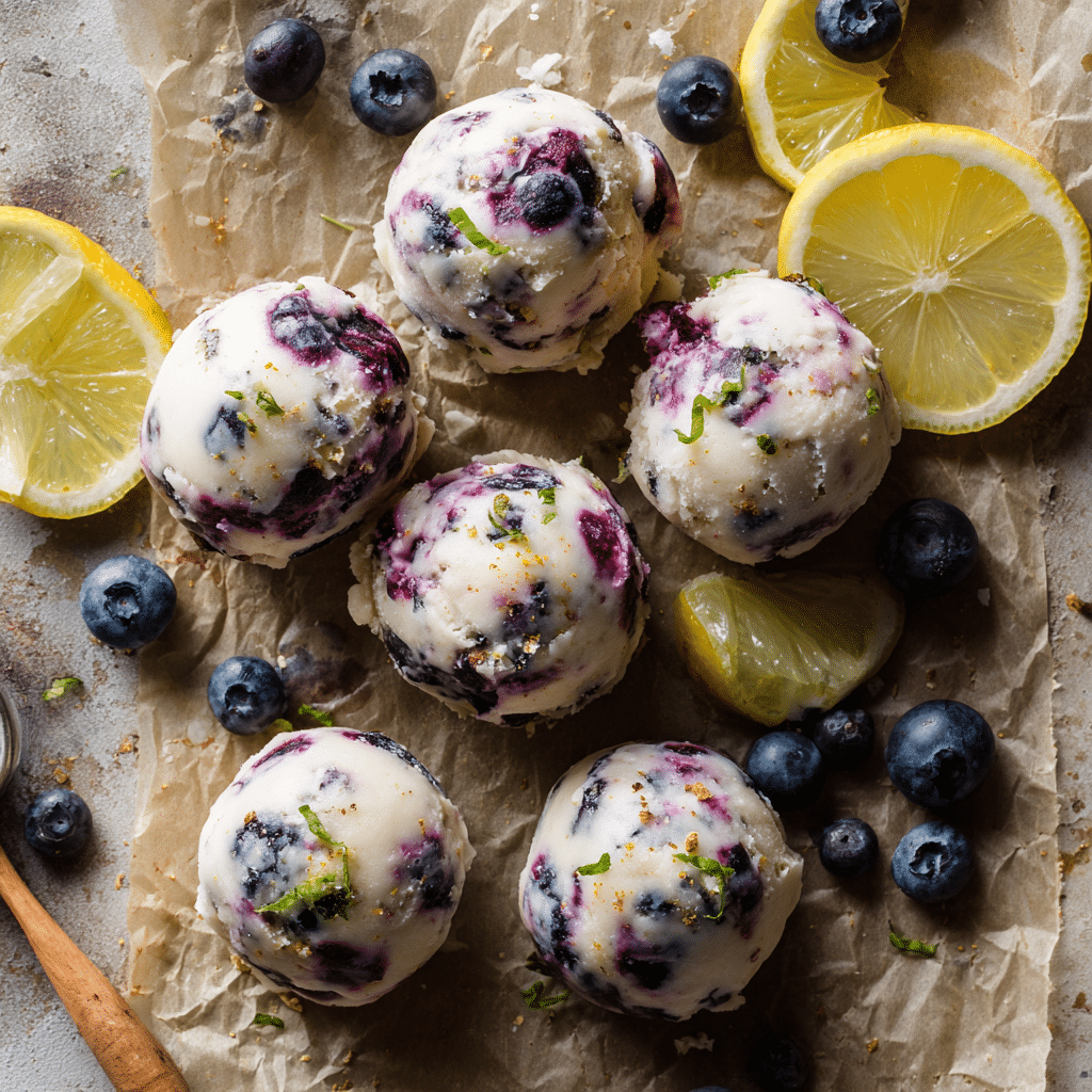Home - Anti-Inflammatory Recipes 7 hyper-realistic lemon-blueberry frozen yogurt bites on tray