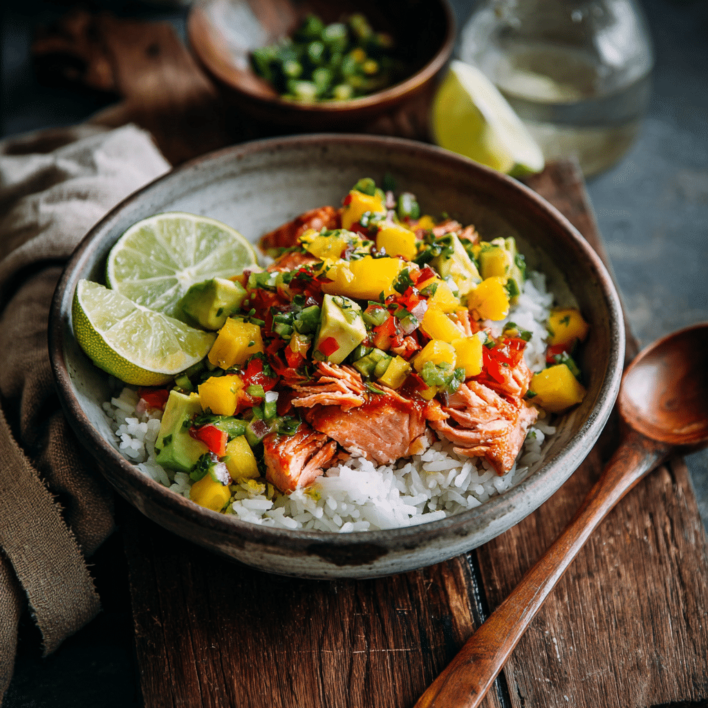 Salmon with Avocado and Mango Salsa: The Ultimate Summer Glow Meal 5 Final served bowl of salmon with avocado and mango salsa