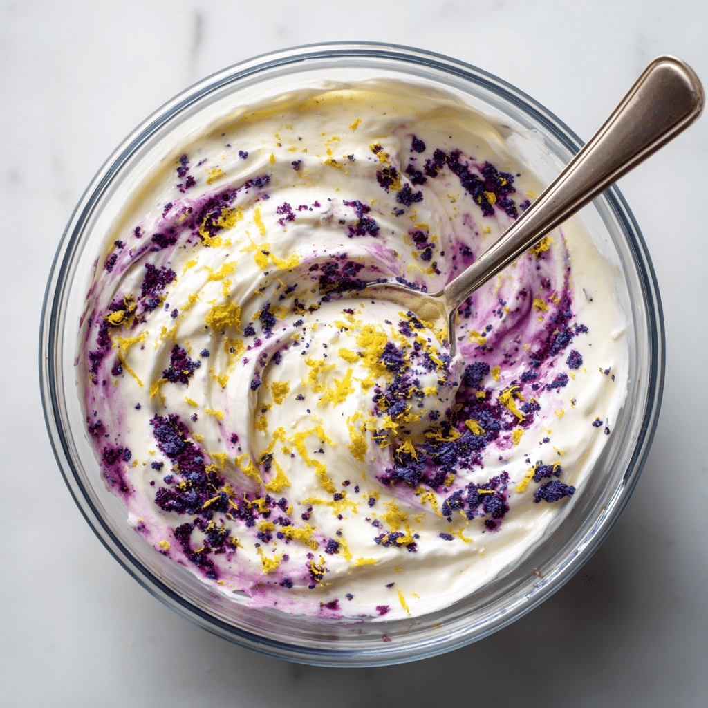 mixing lemon yogurt for frozen bites