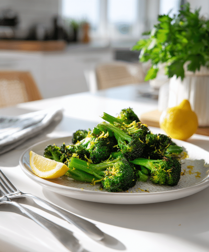 Charred Broccoli Recipes: The Ultimate Crispy Upgrade You’ll Love 5 Charred broccoli plated with quinoa and lemon garnish